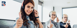 riendly customer support team with headsets, all giving a thumbs-up—a great visual for content related to customer service, business excellence, or support quality.