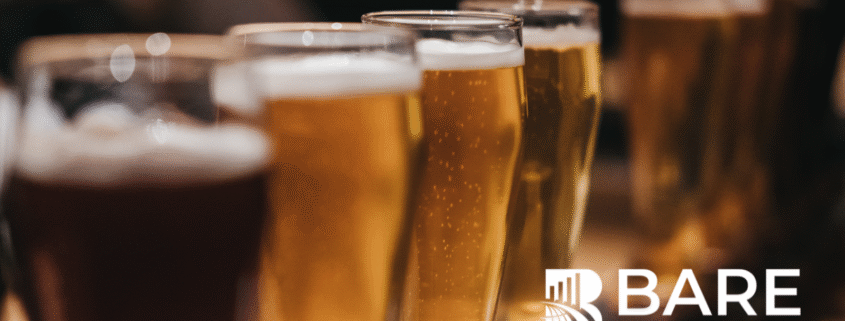 Row of filled beer glasses