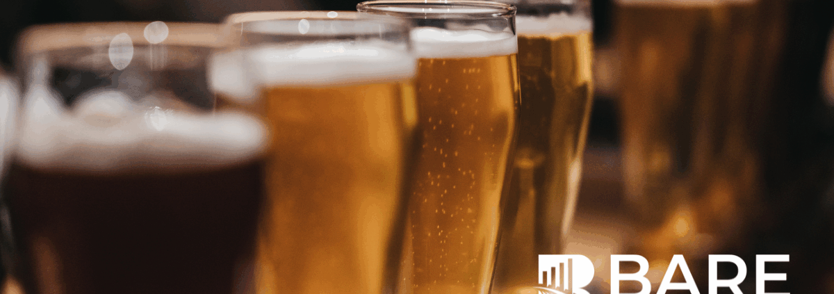 Row of filled beer glasses