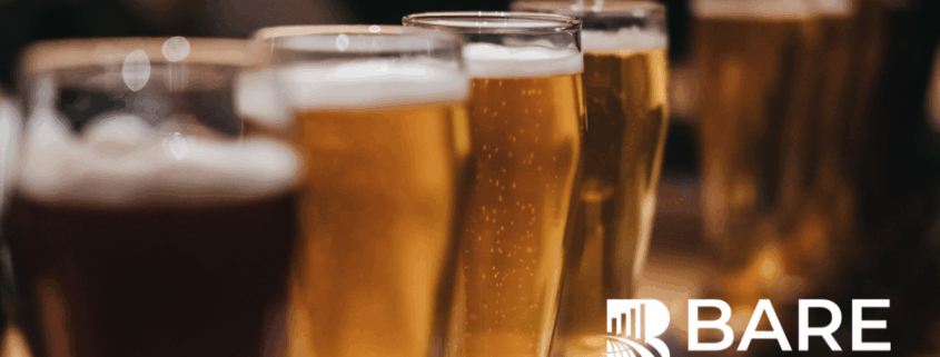 Row of filled beer glasses