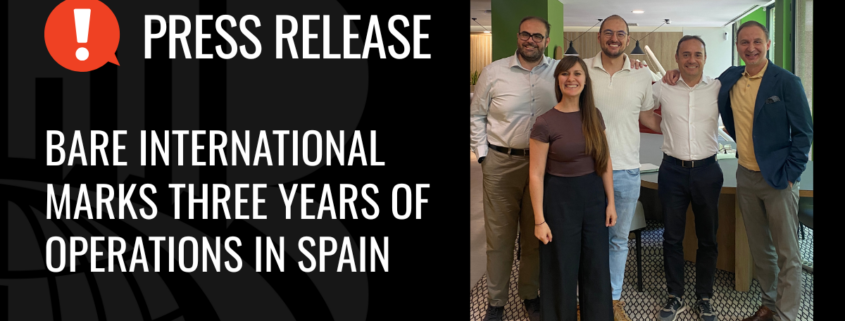 The BARE International Spain team in Madrid celebrating three years of operations and growth in customer experience research across Spain and the Mediterranean region.